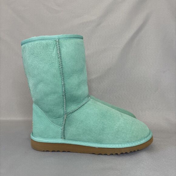 Womens UGG Australia Boots Classic Short Aqua Suede Wool Light Green Blue Sz 6 - Picture 4 of 16